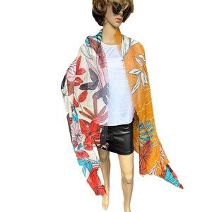 Floral Print Lightweight Wrap Scarf Swim Coverup Tropical Design 74 x 36 inches